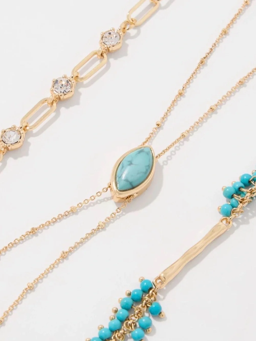 NWT WHITE HOUSE BLACK MARKET Gold & Turquoise Multi-Layer Drop Necklace
